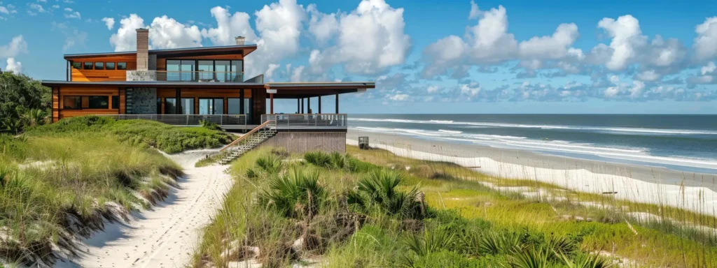 home over a beach with no rocks, just dunes and sand between the house and ocean